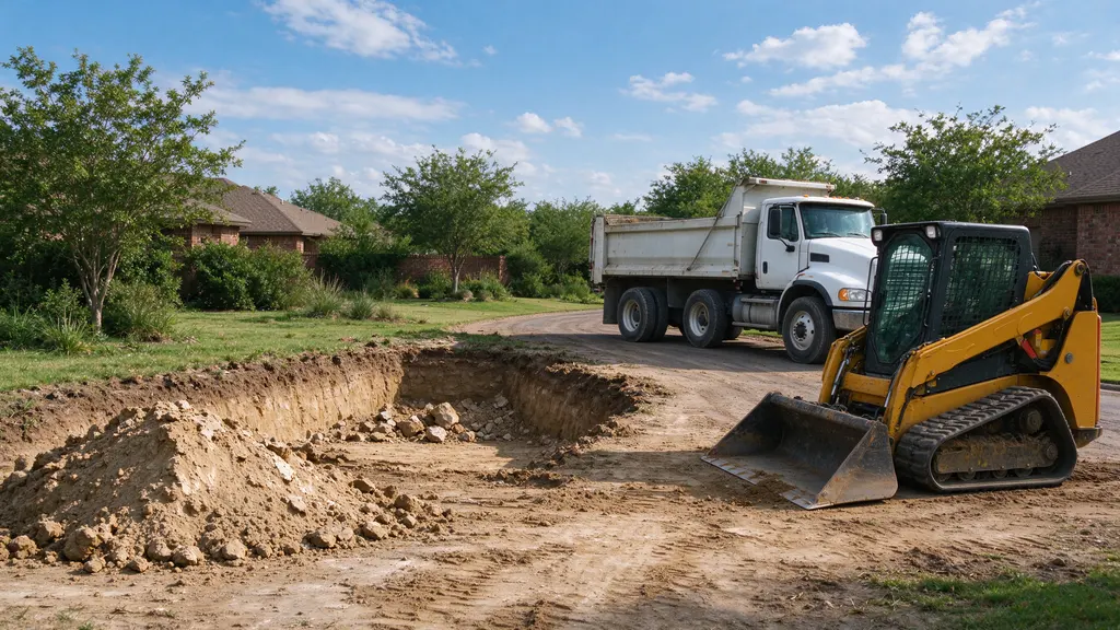 Excavated soil staged for removal in Frisco, Texas