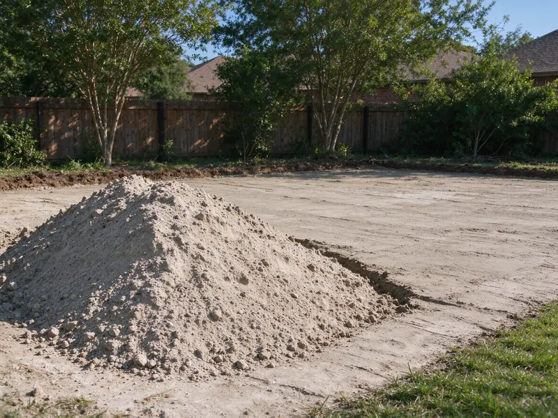 Granular fill material staged beside a prepared surface
