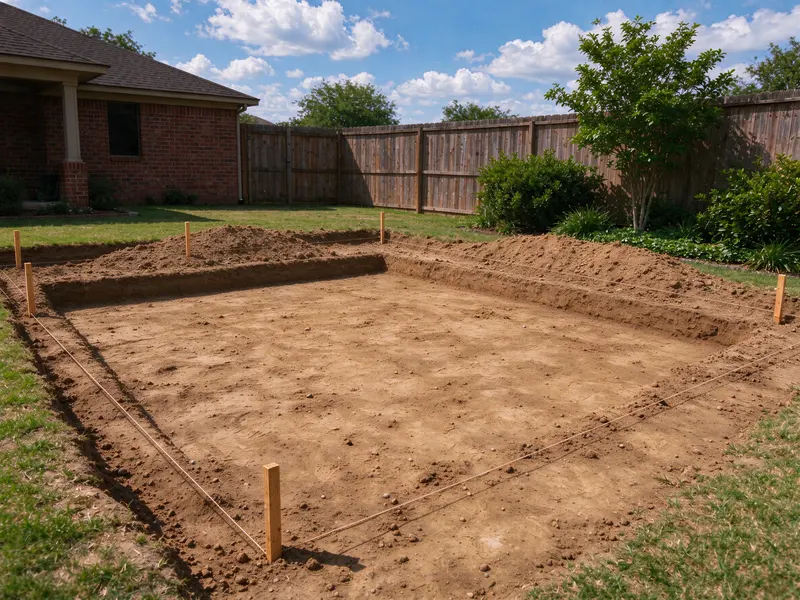 Residential excavation with a dry rectangular footprint