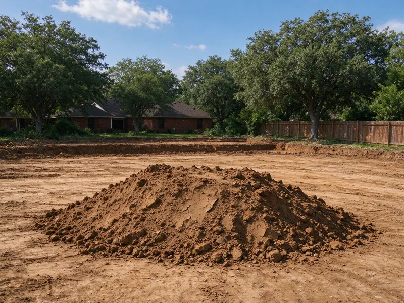 Separated excavated soil stockpile in Frisco, Texas